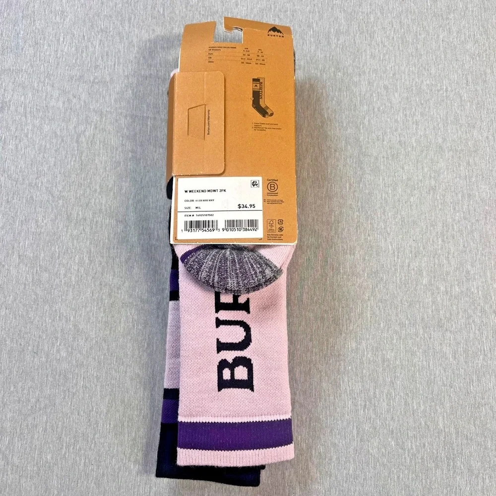 2 pack Burton Womens Weekend Midweight Socks Elderberry Size M/L Ski Hiking Snow